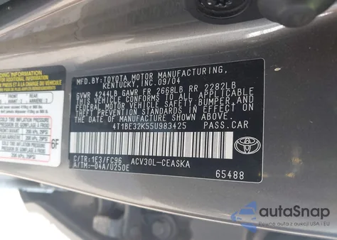 2005 Toyota Camry Se from USA, damaged, VIN 4T1BE32K55U983425